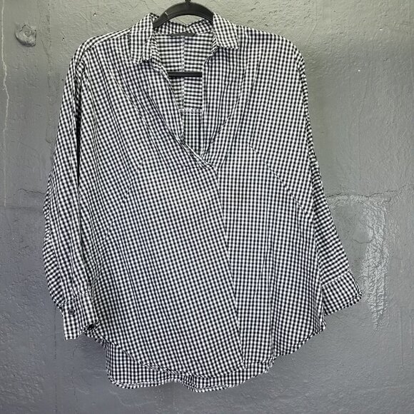 INDIBRAND Popover Blouse Women's L Collared Gingham Check Long Sleeve Cotton - Picture 11 of 14